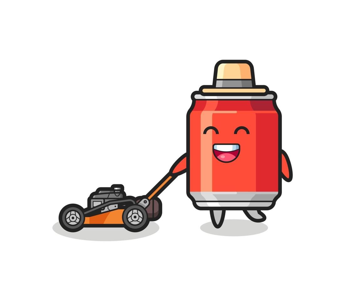 illustration of the drink can character using lawn mower vector