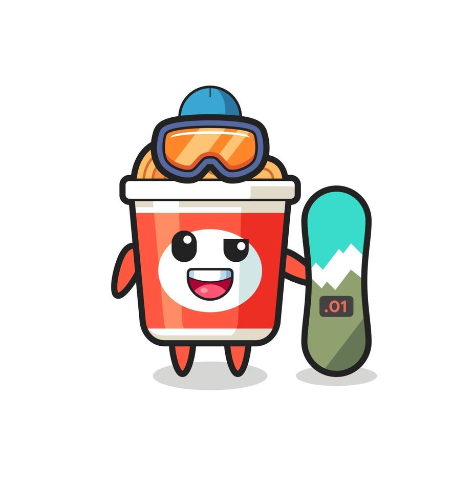 Illustration of instant noodle character with snowboarding style vector