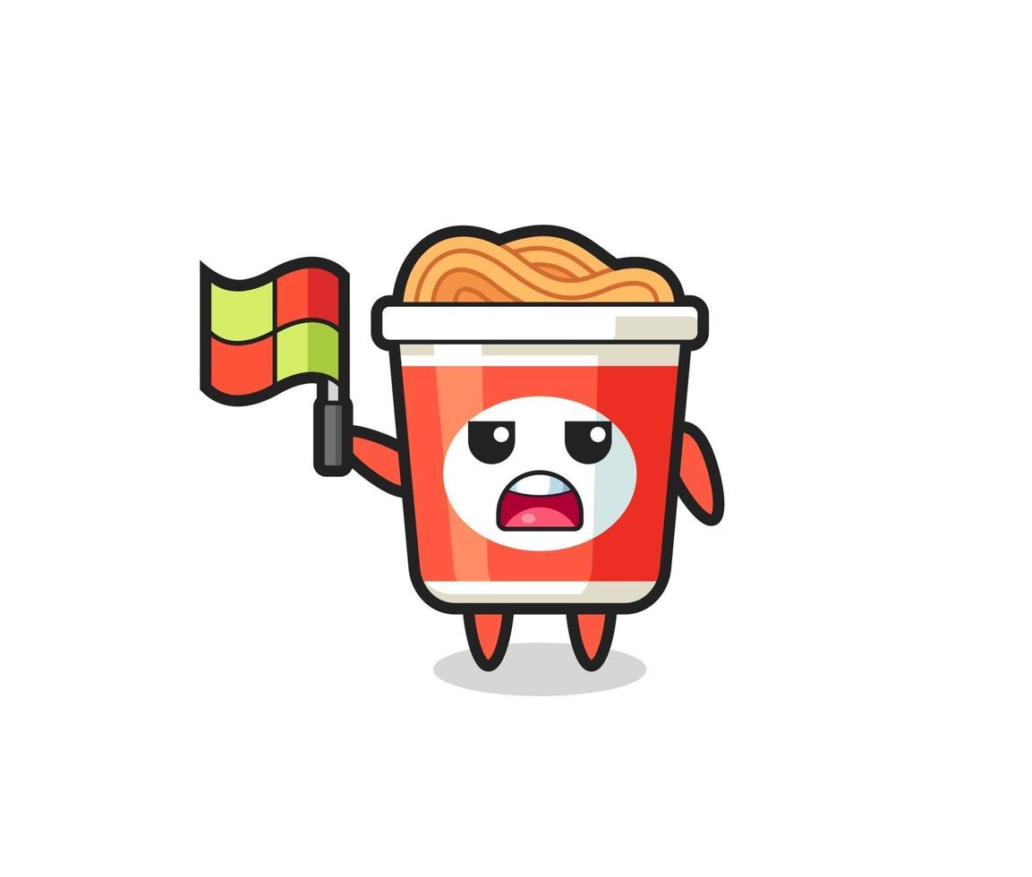 instant noodle character as line judge putting the flag up vector