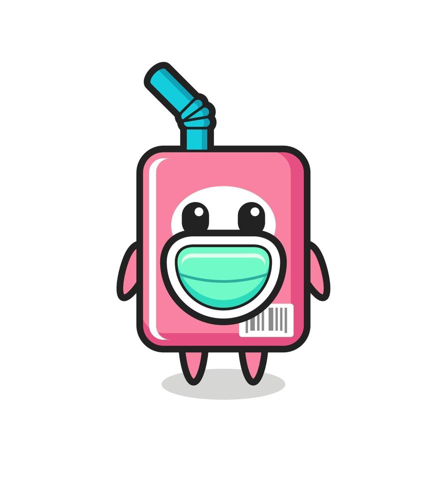 cute milk box cartoon wearing a mask vector