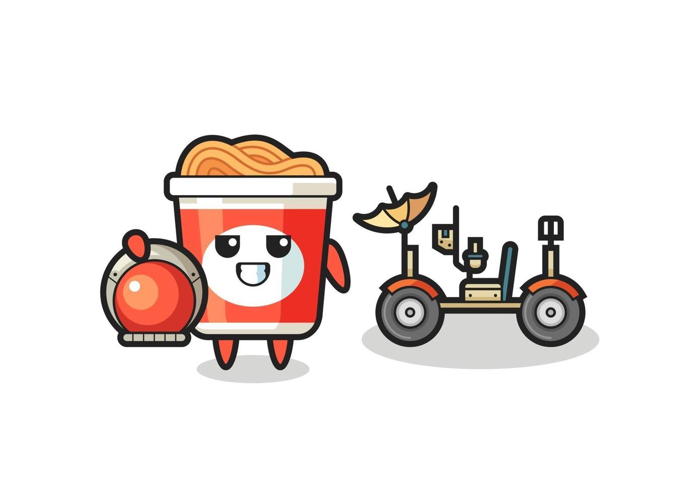 the cute instant noodle as astronaut with a lunar rover vector