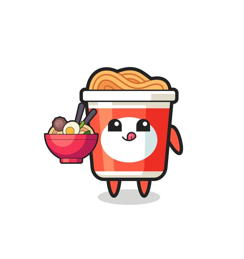 cute instant noodle character eating noodles vector
