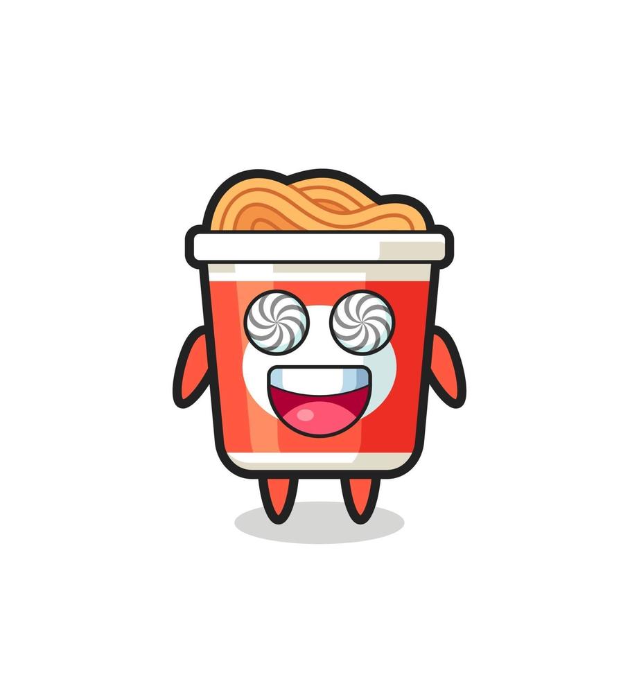 cute instant noodle character with hypnotized eyes vector