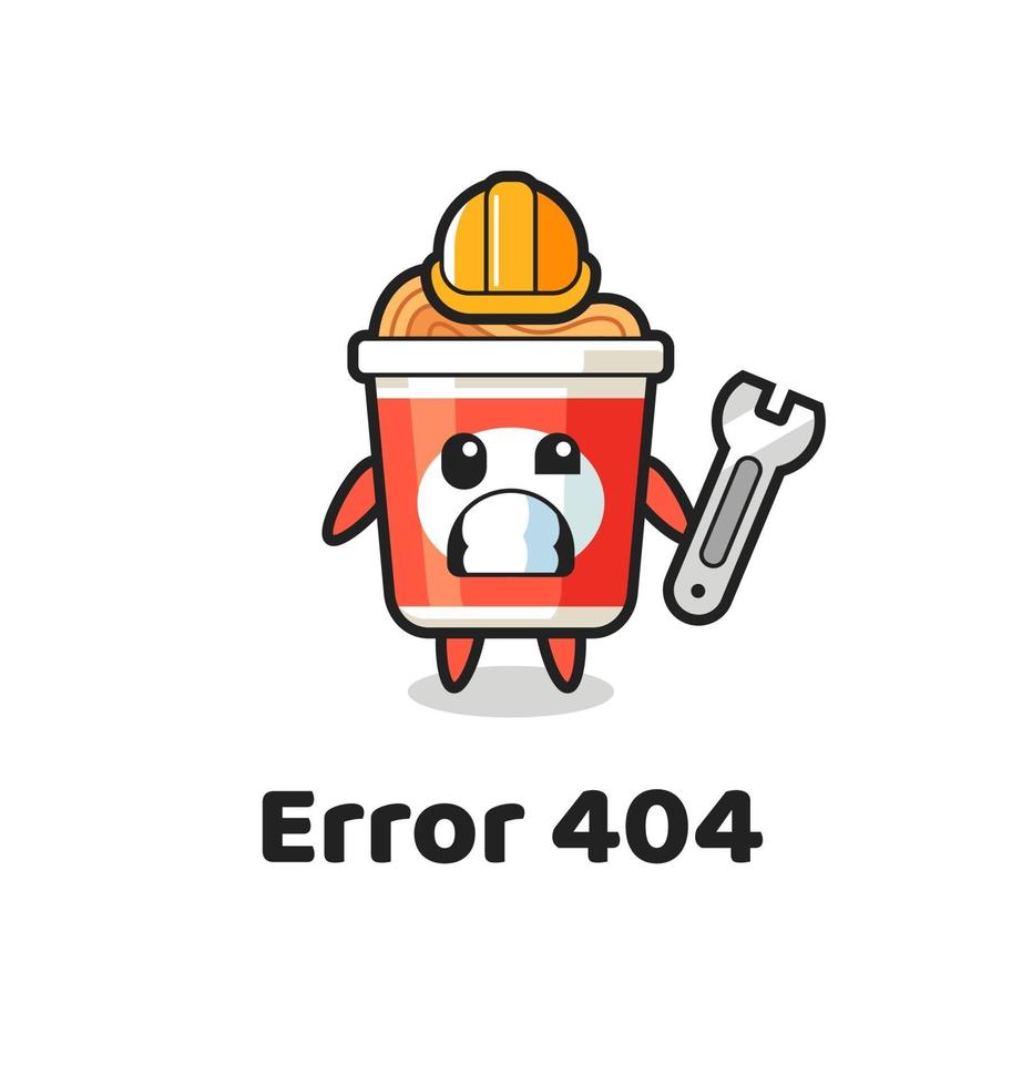 error 404 con la linda mascota de fideos instantáneos vector
