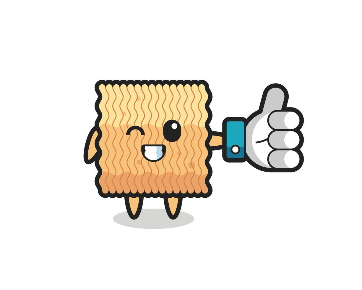 cute raw instant noodle with social media thumbs up symbol vector