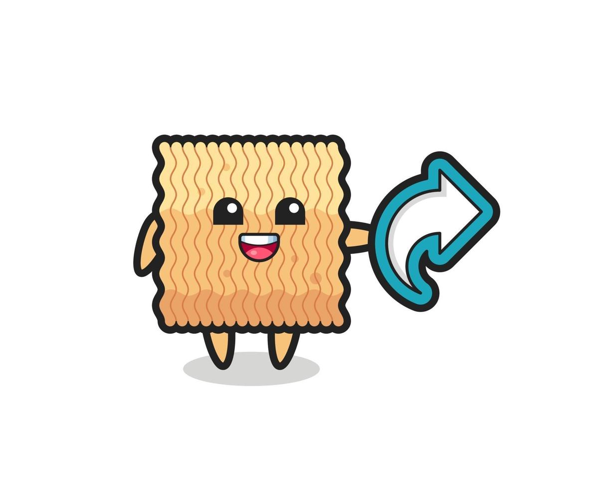 cute raw instant noodle hold social media share symbol vector