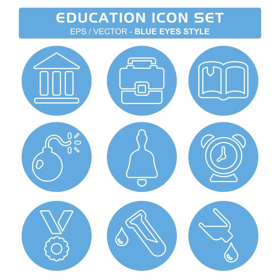 Set Icon Vector of Education - Blue Eyes Style