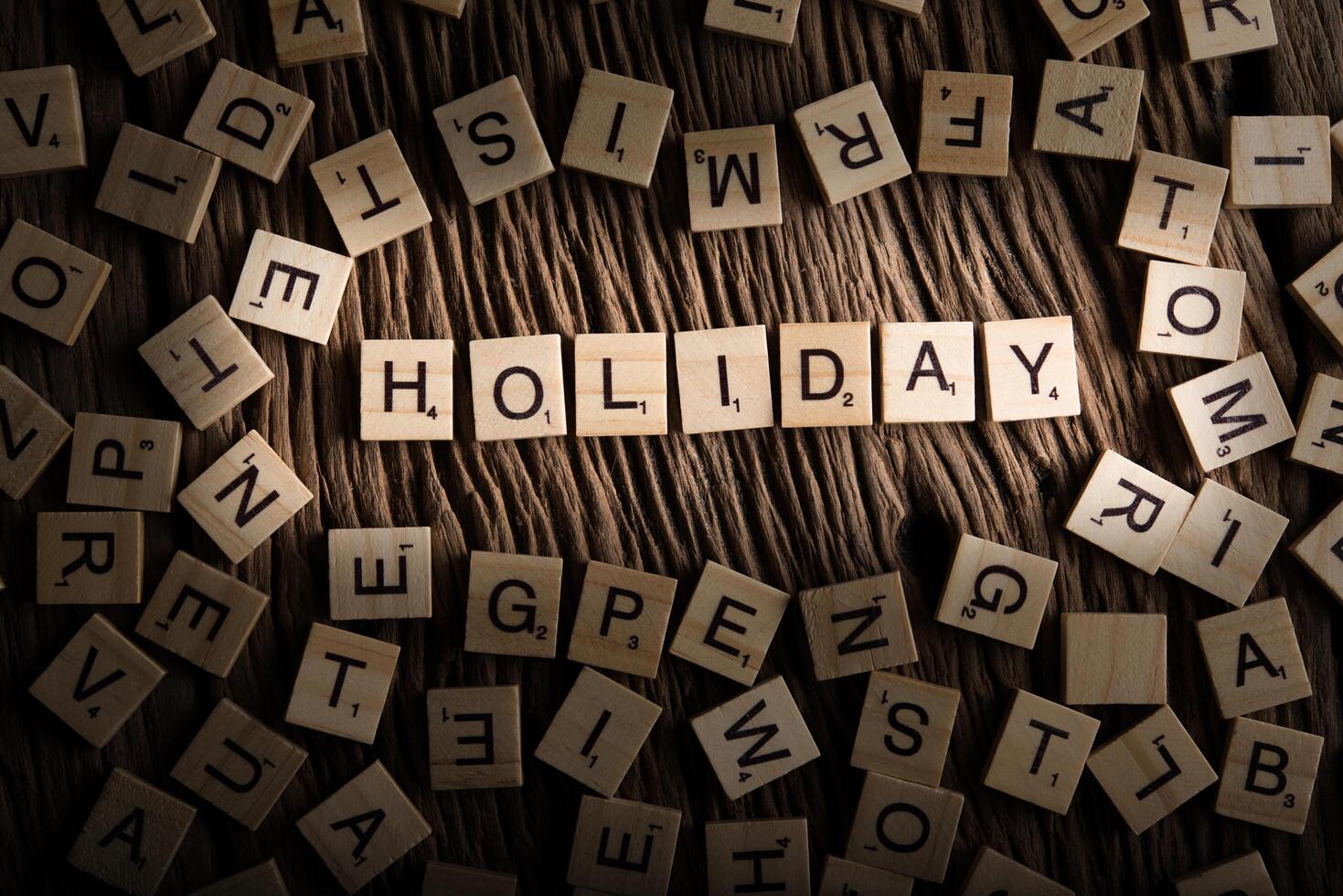 HOLIDAY wooden tile font  concept photo