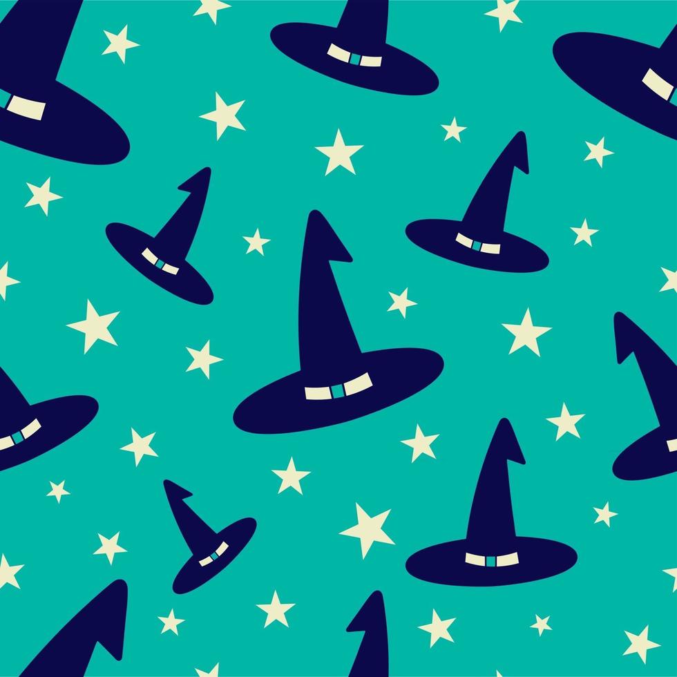 Witch Hats and Stars Halloween Seamless Pattern vector