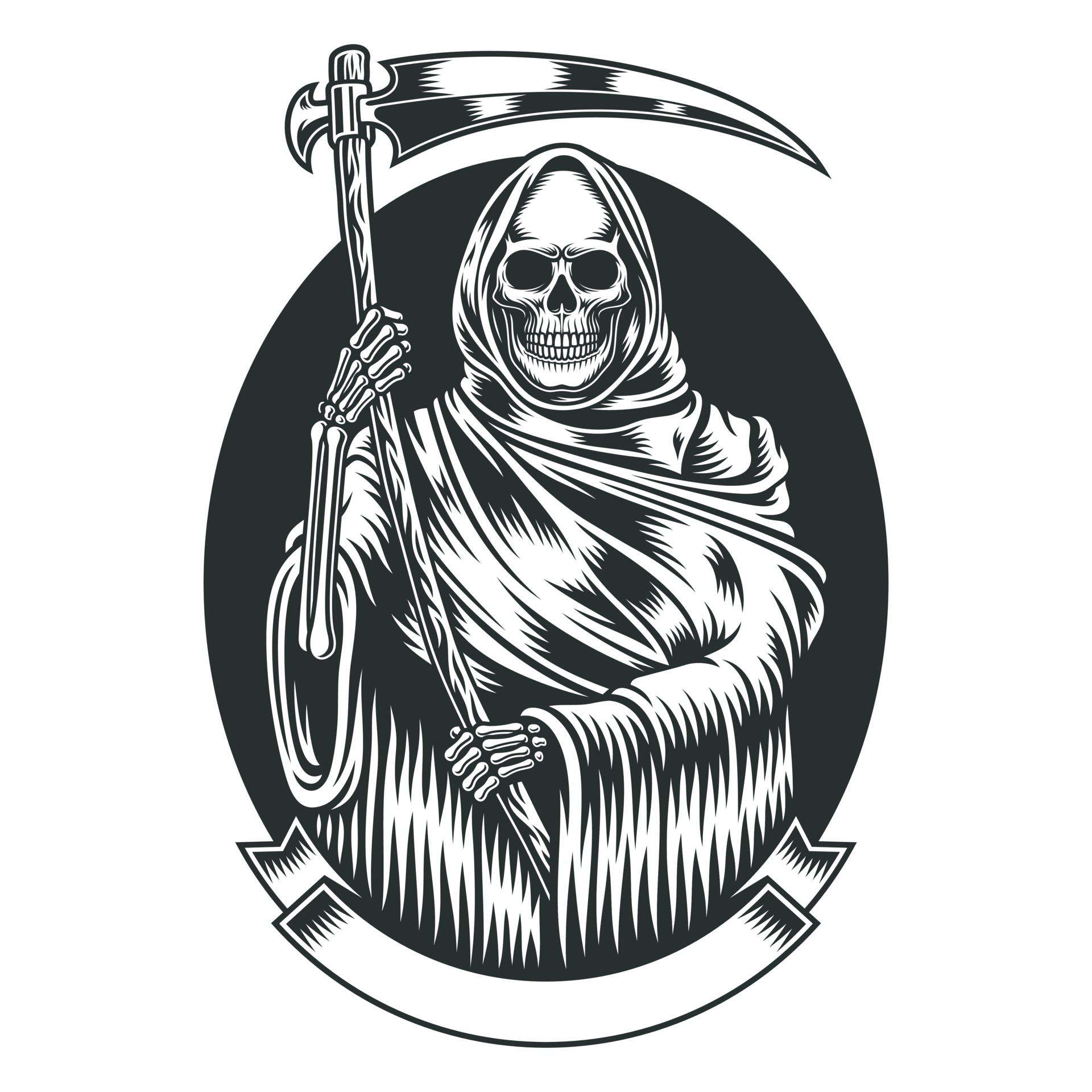 Grim Reaper With Scythe Vector Graphic 3445597 Vector Art at Vecteezy