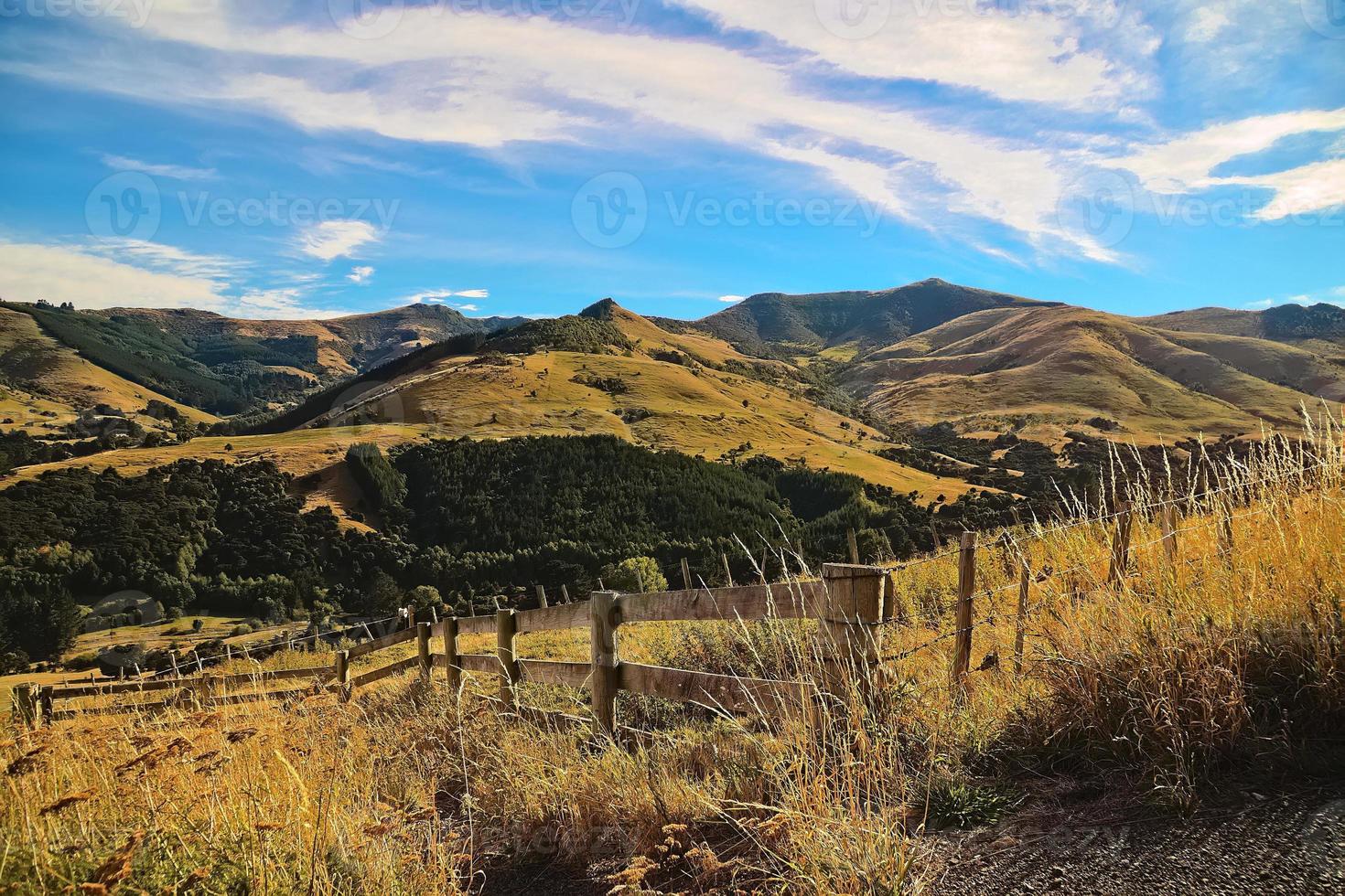 hills from Akaroa on a blue sunny day photo