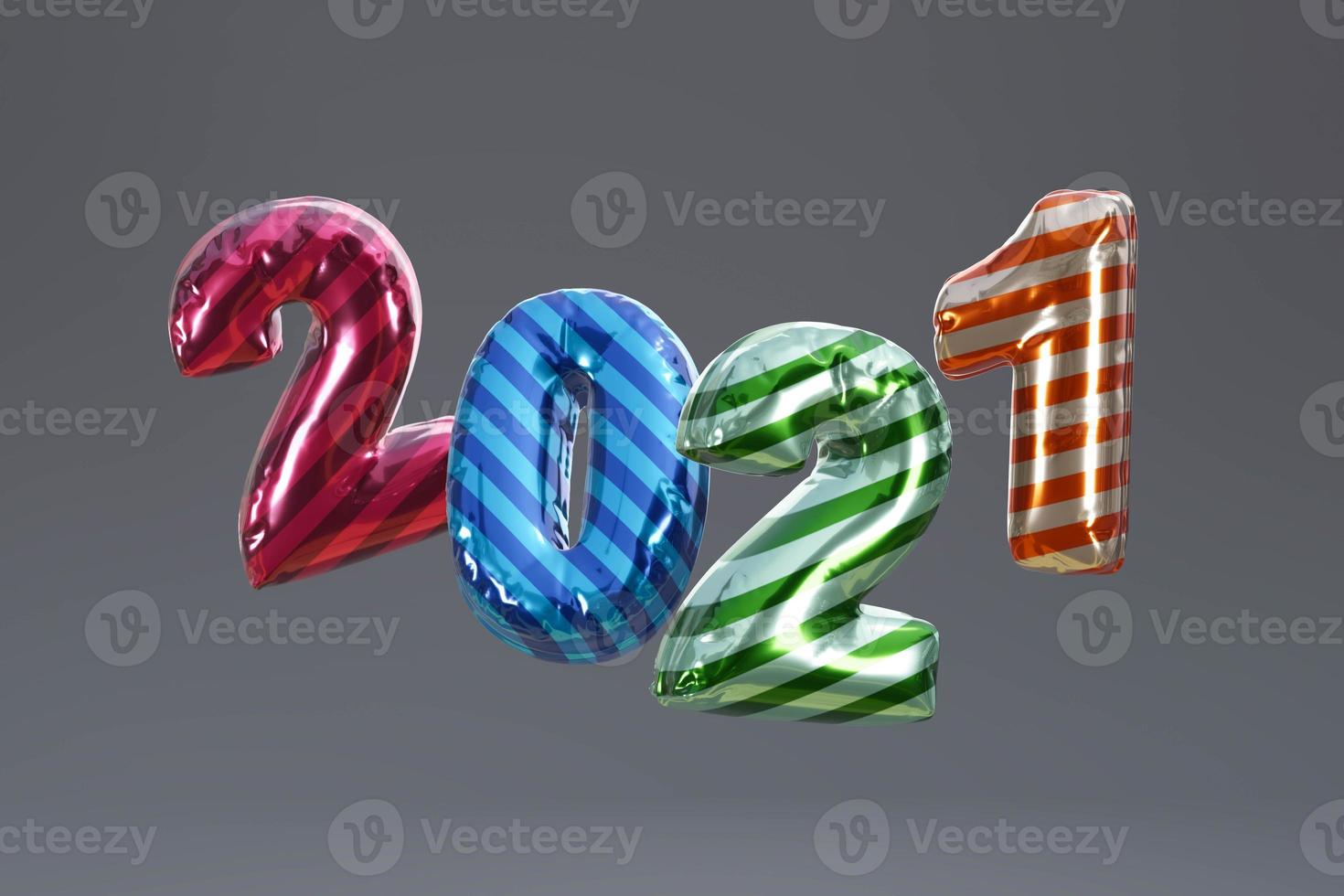 2021 Happy New Year. Holiday 3d Party bollon metallic color photo