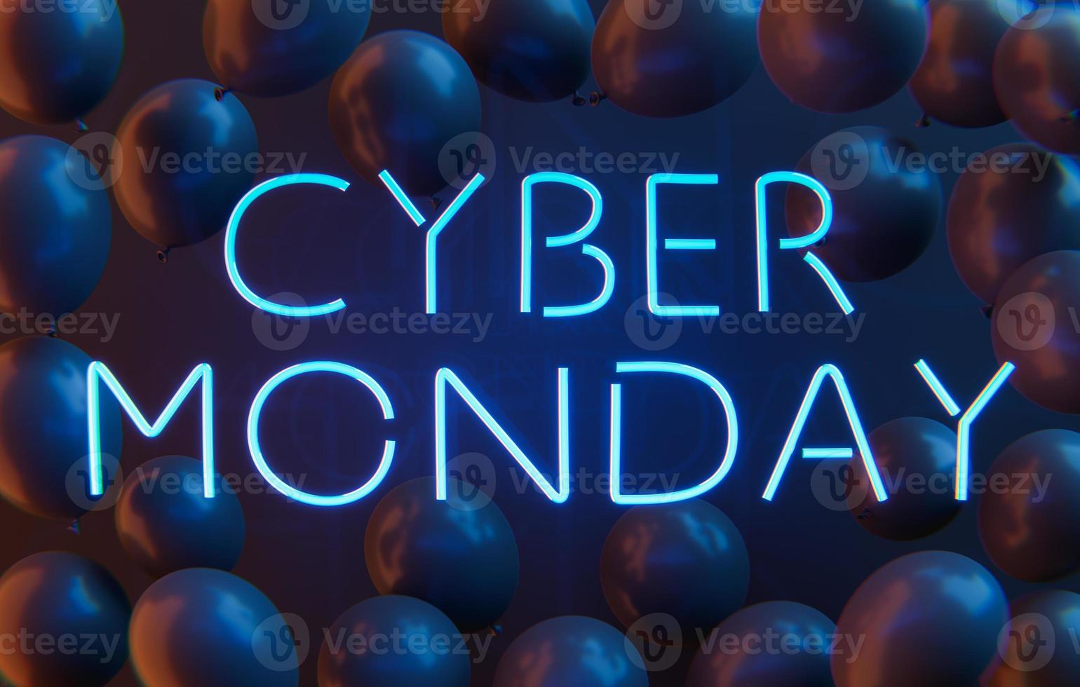 letrero de neón del lunes cibernético con globos foto