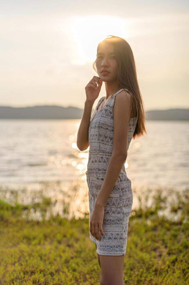 woman traveling in the fields photo