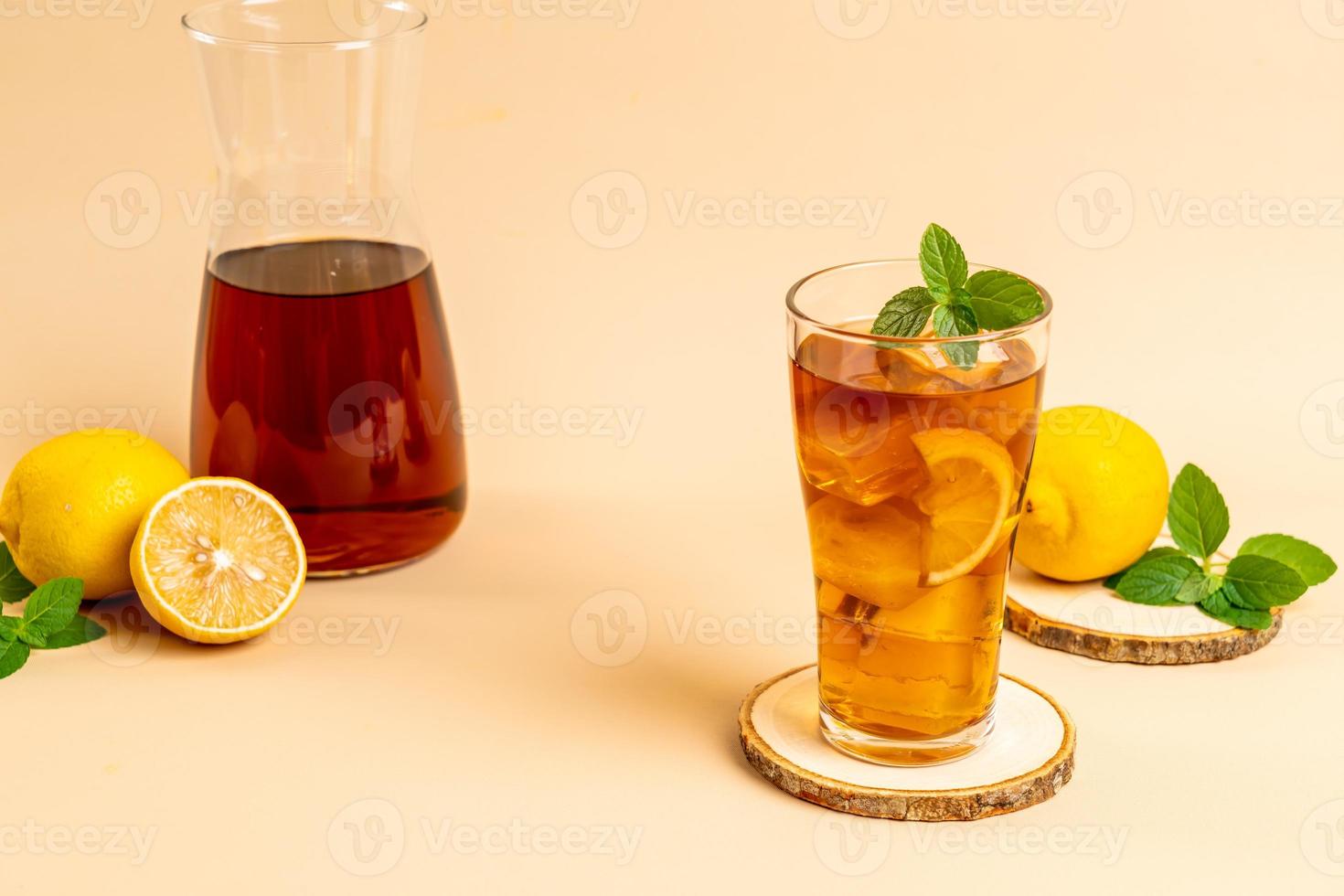 glass of ice lemon tea photo