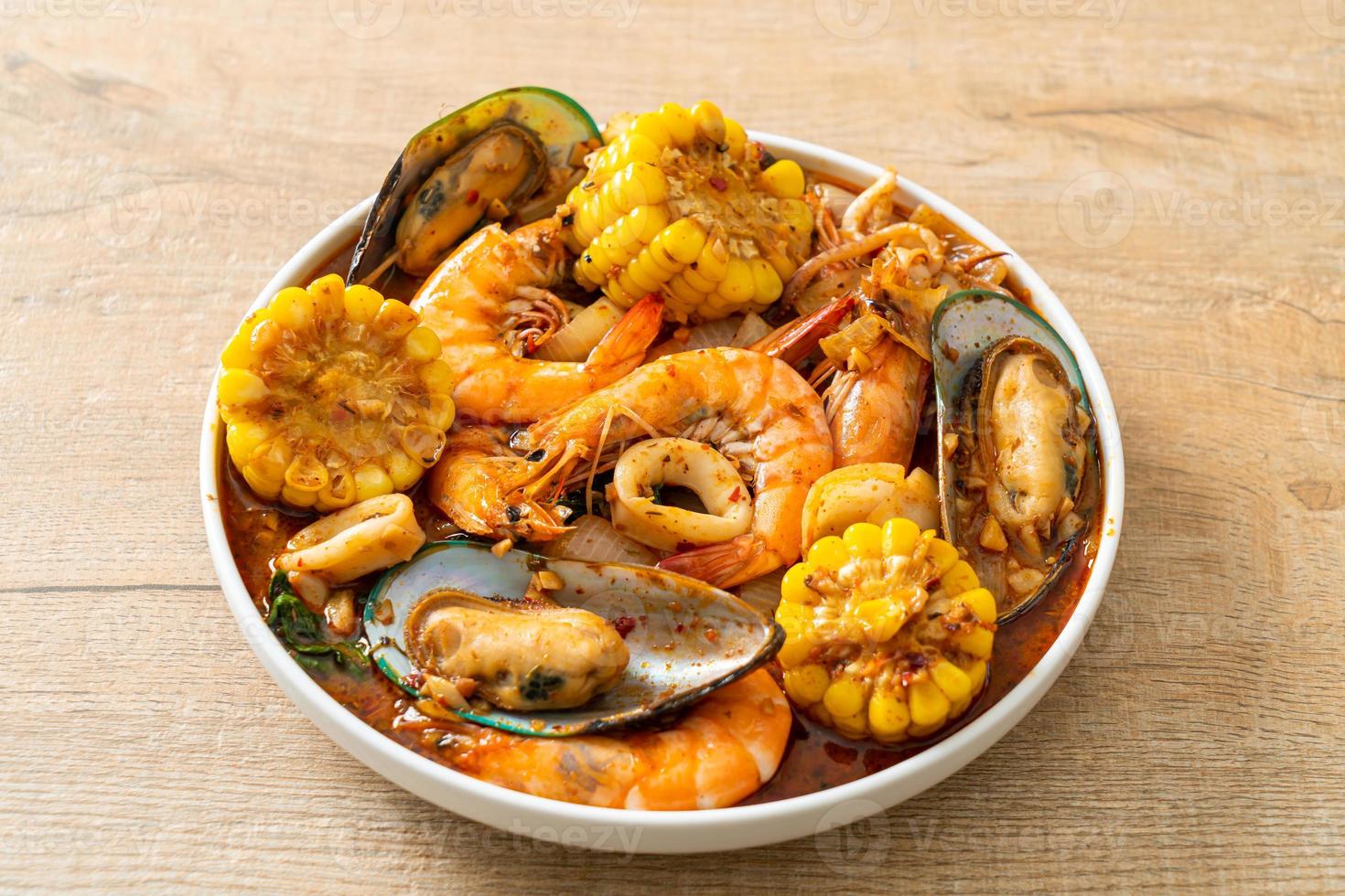 spicy barbecue seafood - shrimps, sqiud, mussel photo