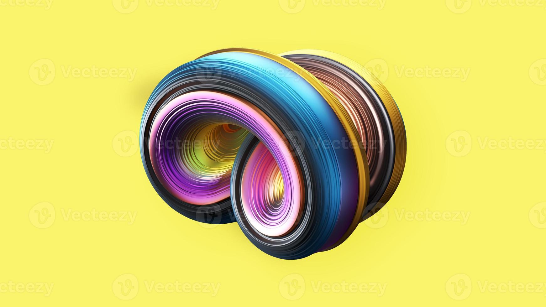 Abstract 3D spiral object on yellow background photo