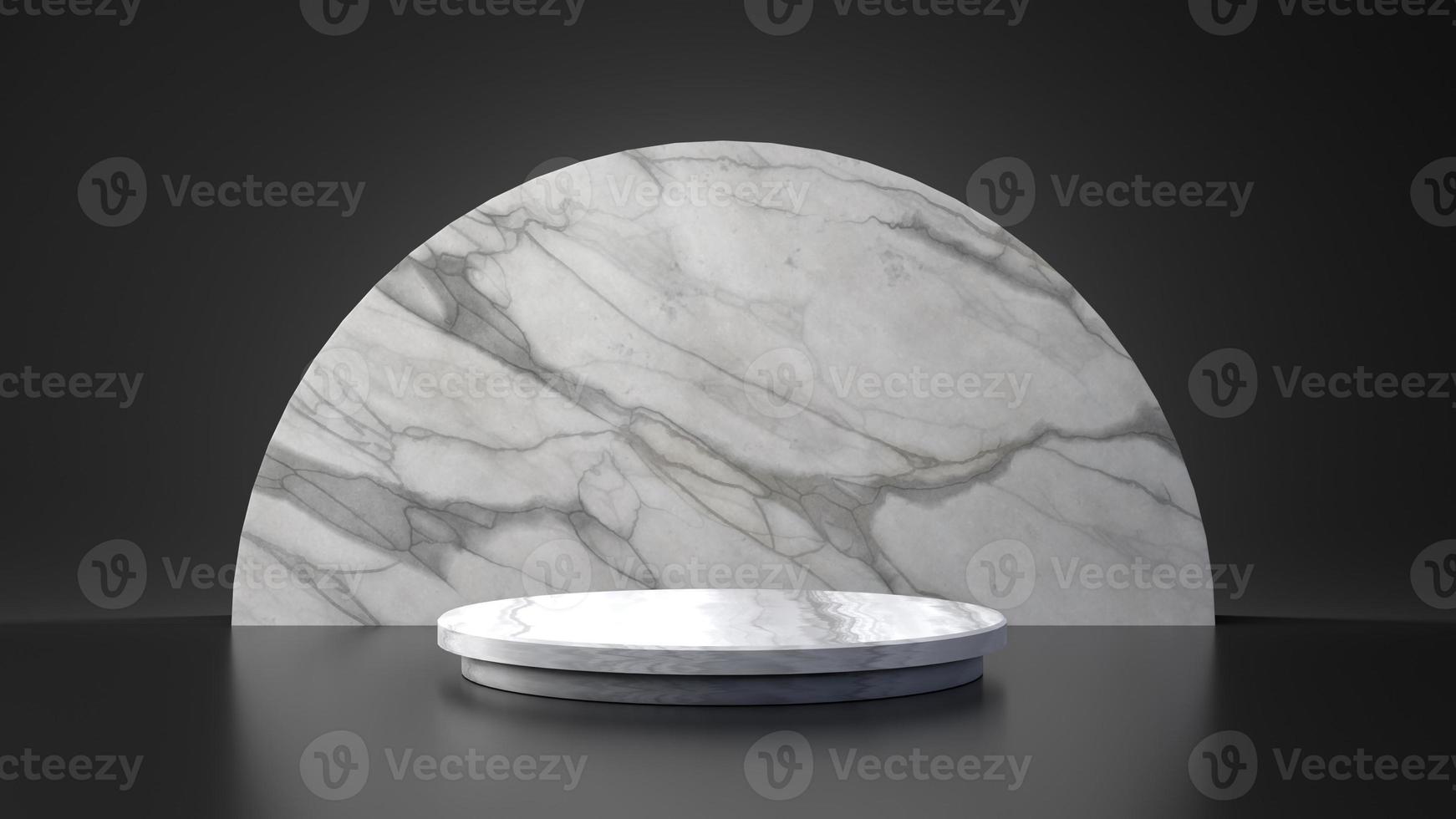 White marble product half moon circle stand on black background photo