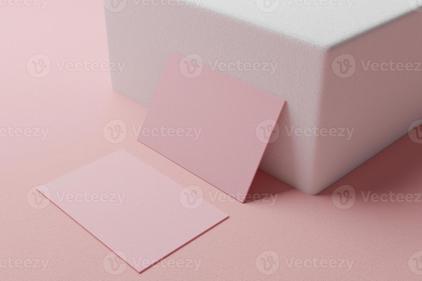 Plantilla de maqueta de papel de tarjeta de visita rosa pastel con espacio en blanco foto