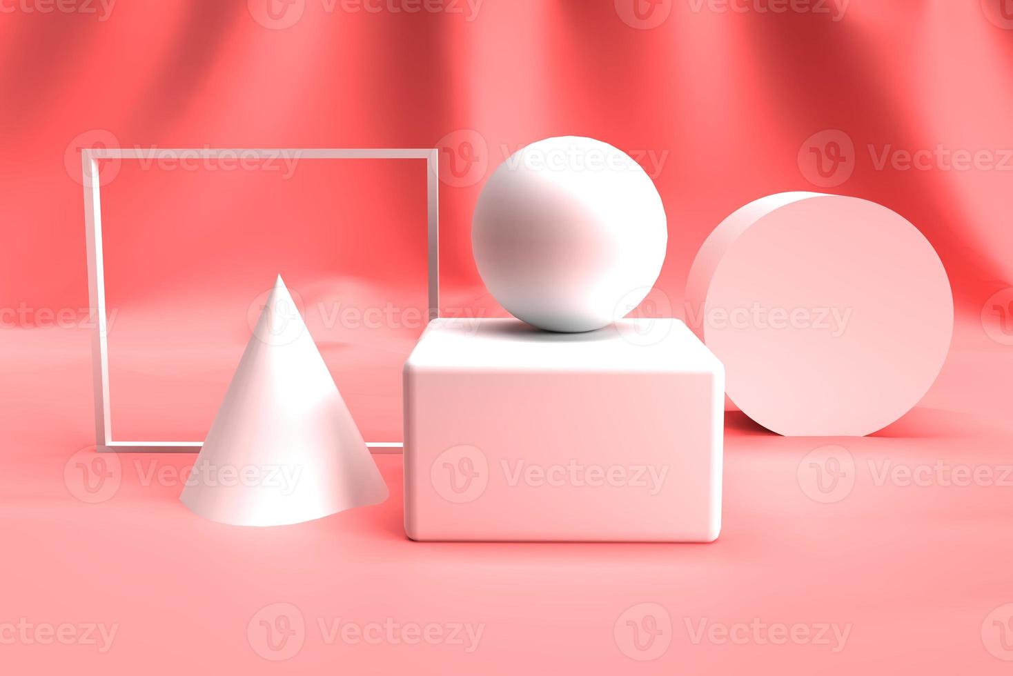 Abstract 3D geometry shape set on pink color photo