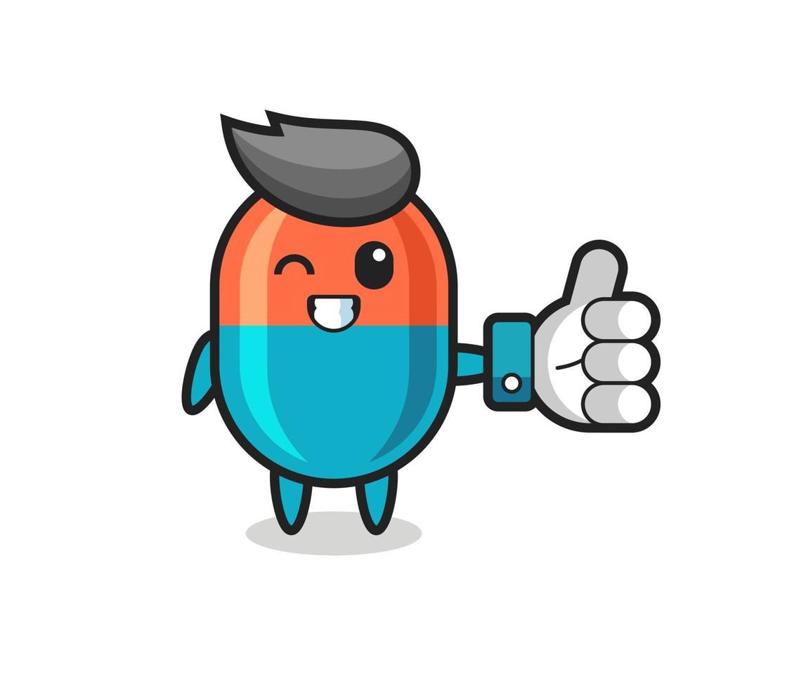 cute capsule with social media thumbs up symbol vector