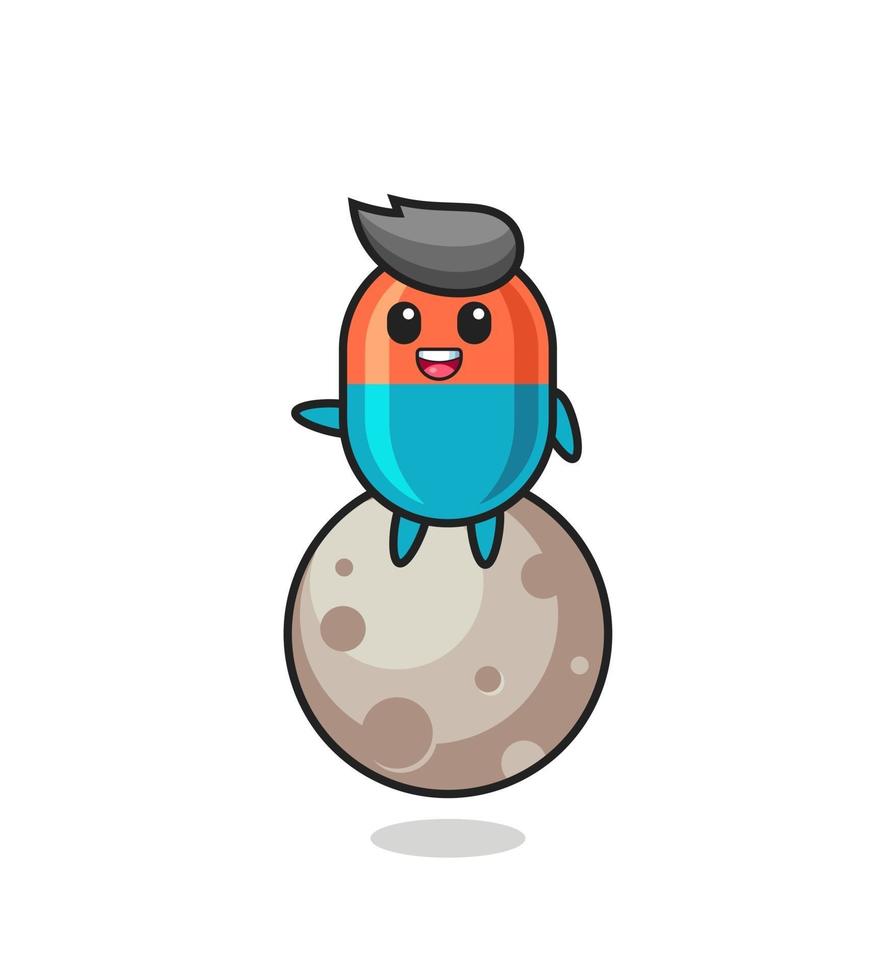 illustration of capsule cartoon sitting on the moon vector