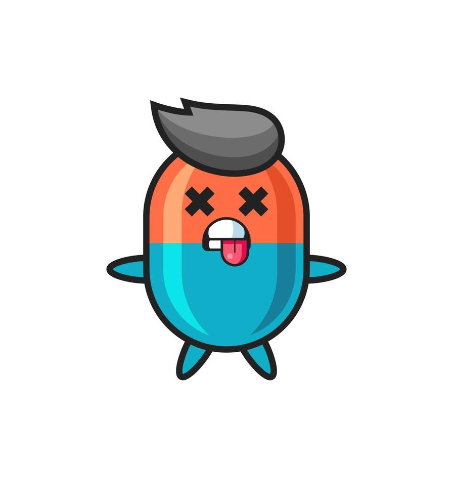 character of the cute capsule with dead pose vector