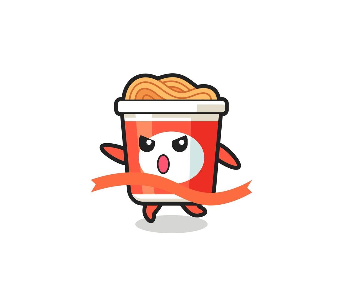 cute instant noodle illustration is reaching the finish vector