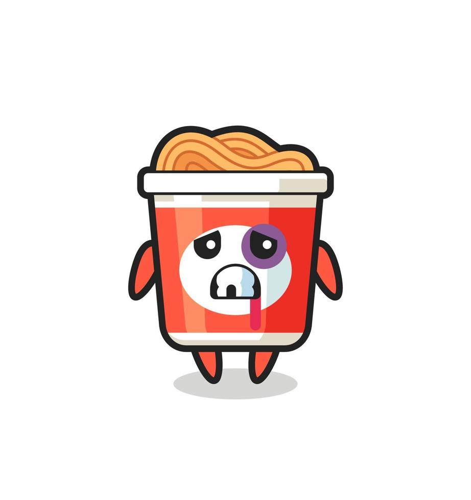 injured instant noodle character with a bruised face vector