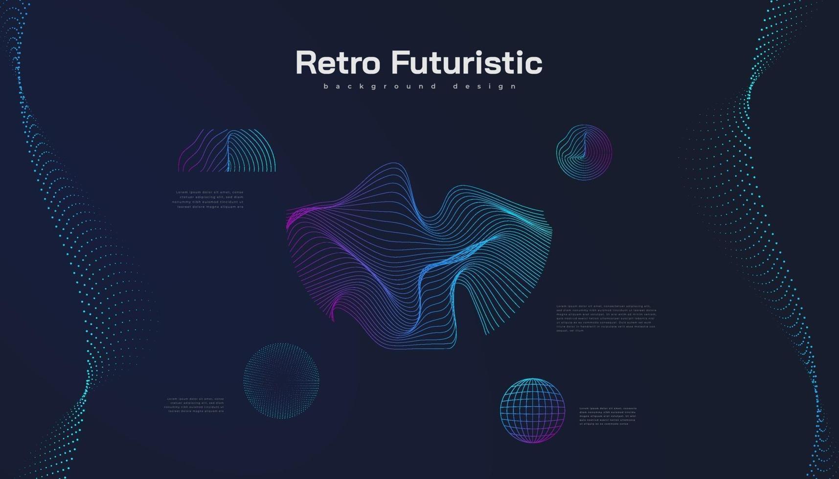 Retro Futuristic Background with Abstract Colorful Wavy Shapes vector