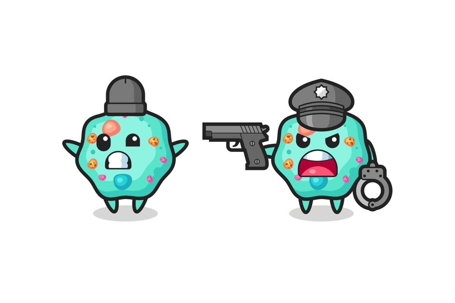 illustration of amoeba robber with hands up pose caught by police vector