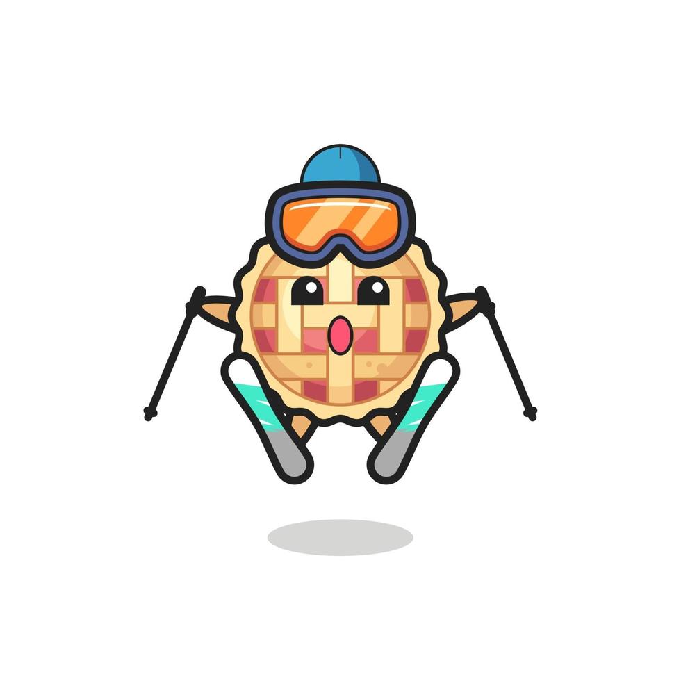 personaje de la mascota de la tarta de manzana como un jugador de esquí vector