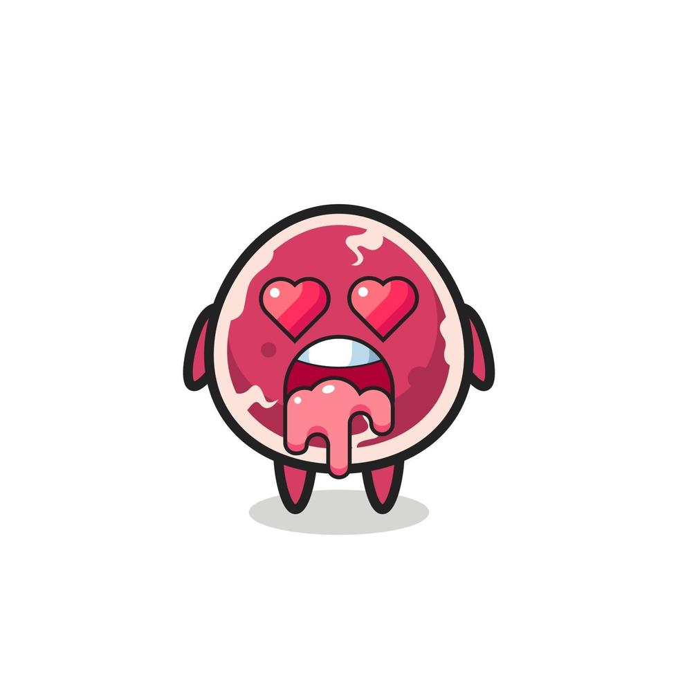 the falling in love expression of a cute beef with heart shaped eyes vector