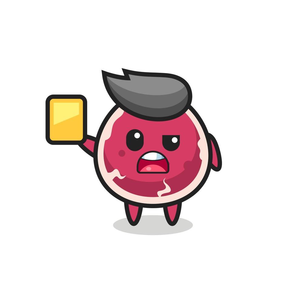 cartoon beef character as a football referee giving a yellow card vector
