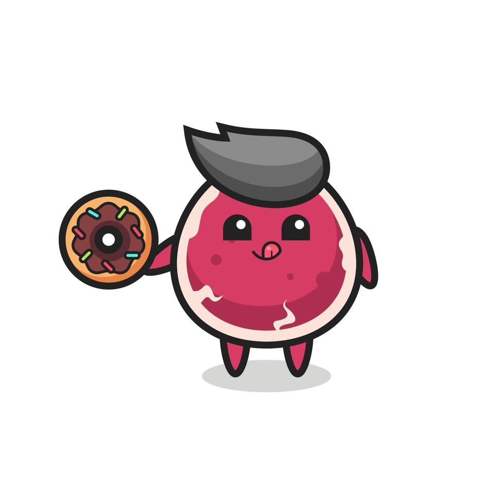 Ilustración de un personaje de carne comiendo una rosquilla vector