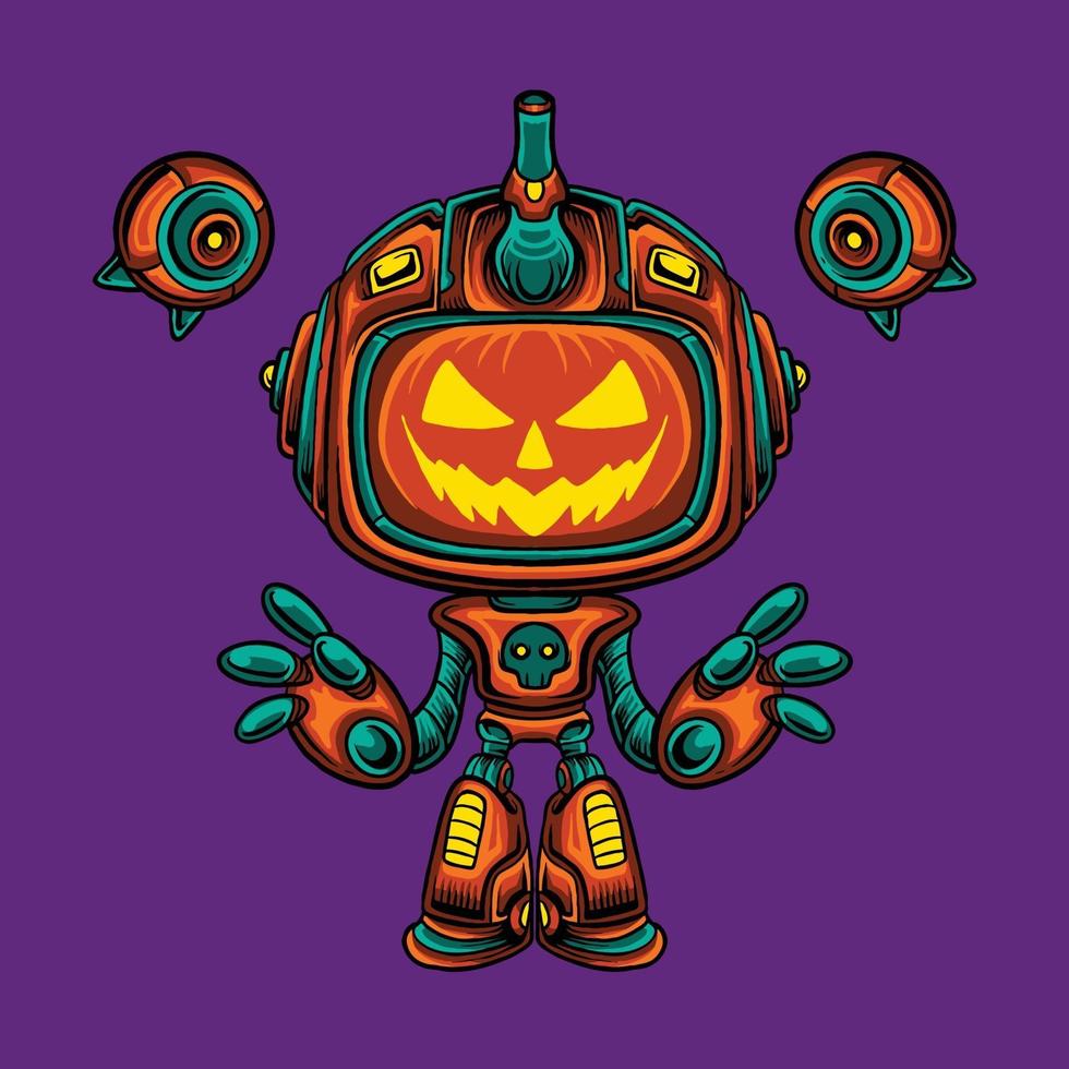 Mecha robot halloween pumpkin character vector