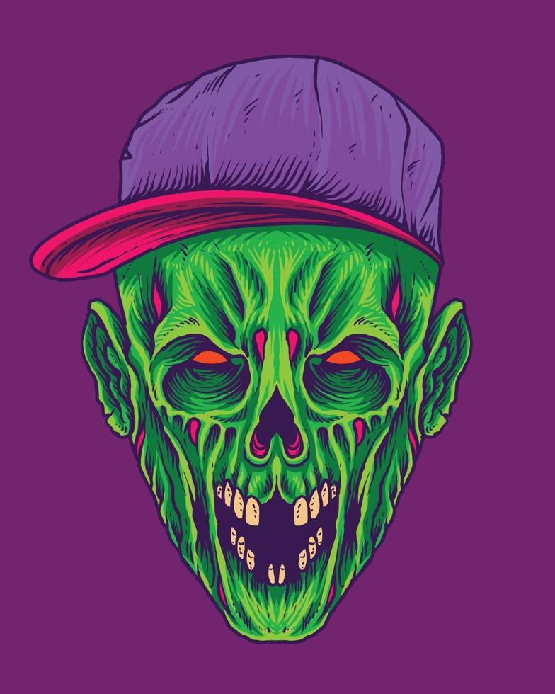 Scary green zombie with snapback hat vector