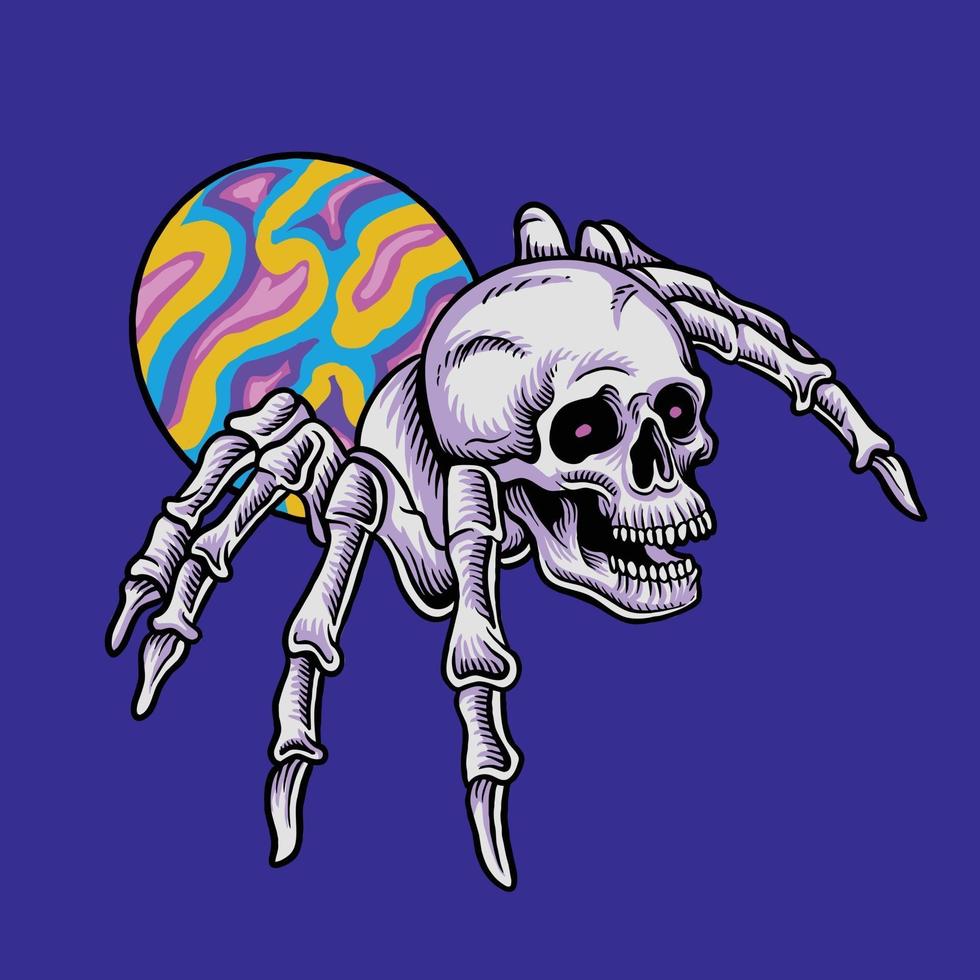 divertido logo de cabeza de calavera de araña vector