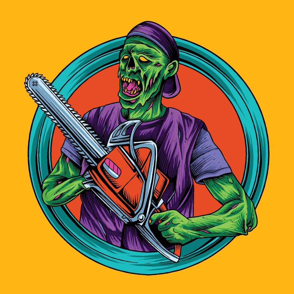 Zombie lumber man with chainsaw vector