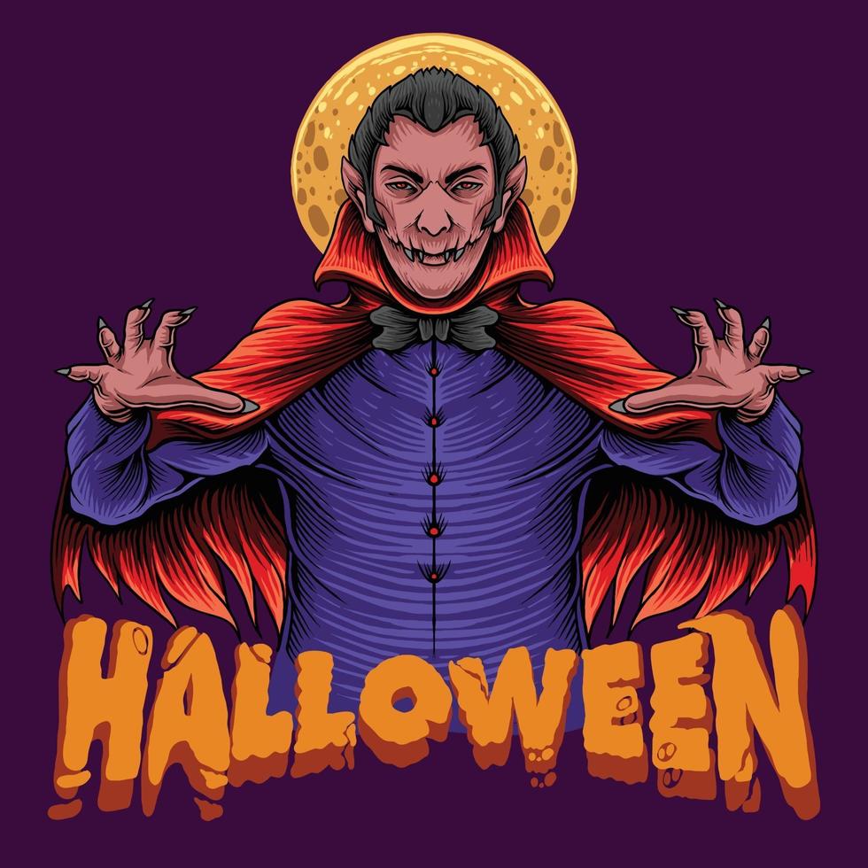 Halloween Scary Dracula King with moon vector