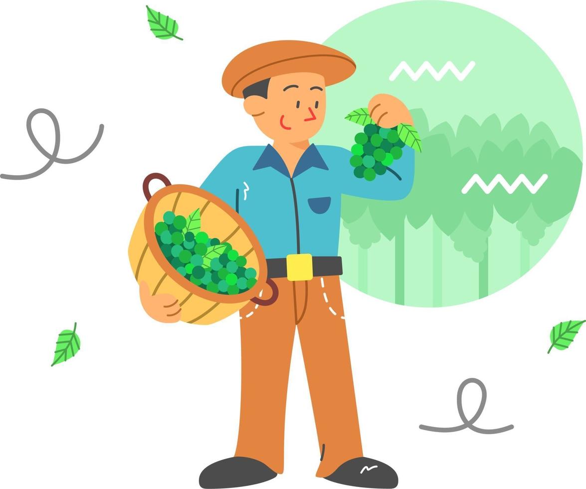 FarmeHarvesting Grape Flat Illustration for Autumn Theme vector