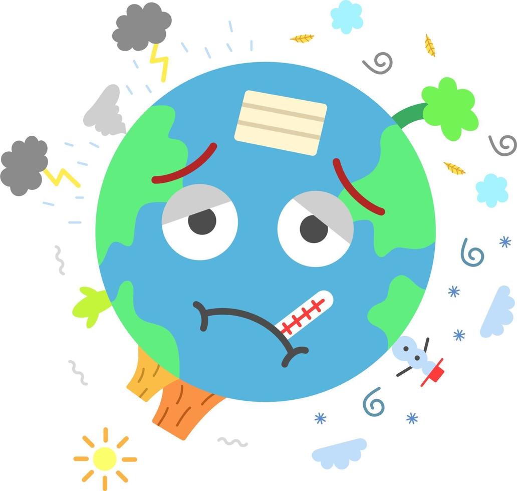 Earth Climate Change Making People Sick Vector Illustration