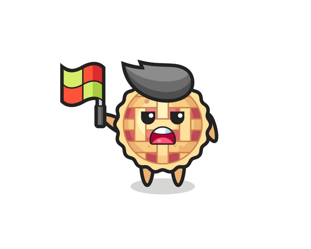 apple pie character as line judge putting the flag up vector