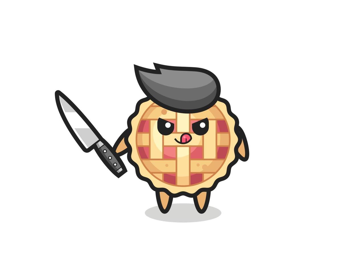 cute apple pie mascot as a psychopath holding a knife vector