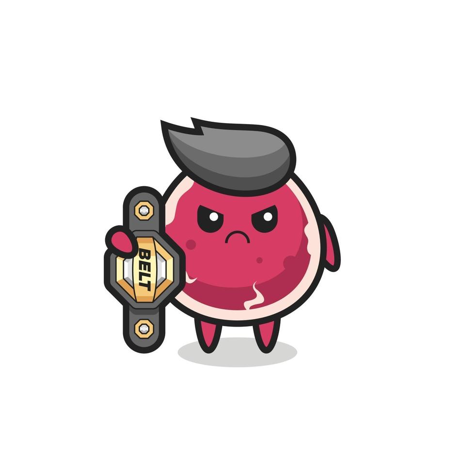 beef mascot character as a MMA fighter with the champion belt vector