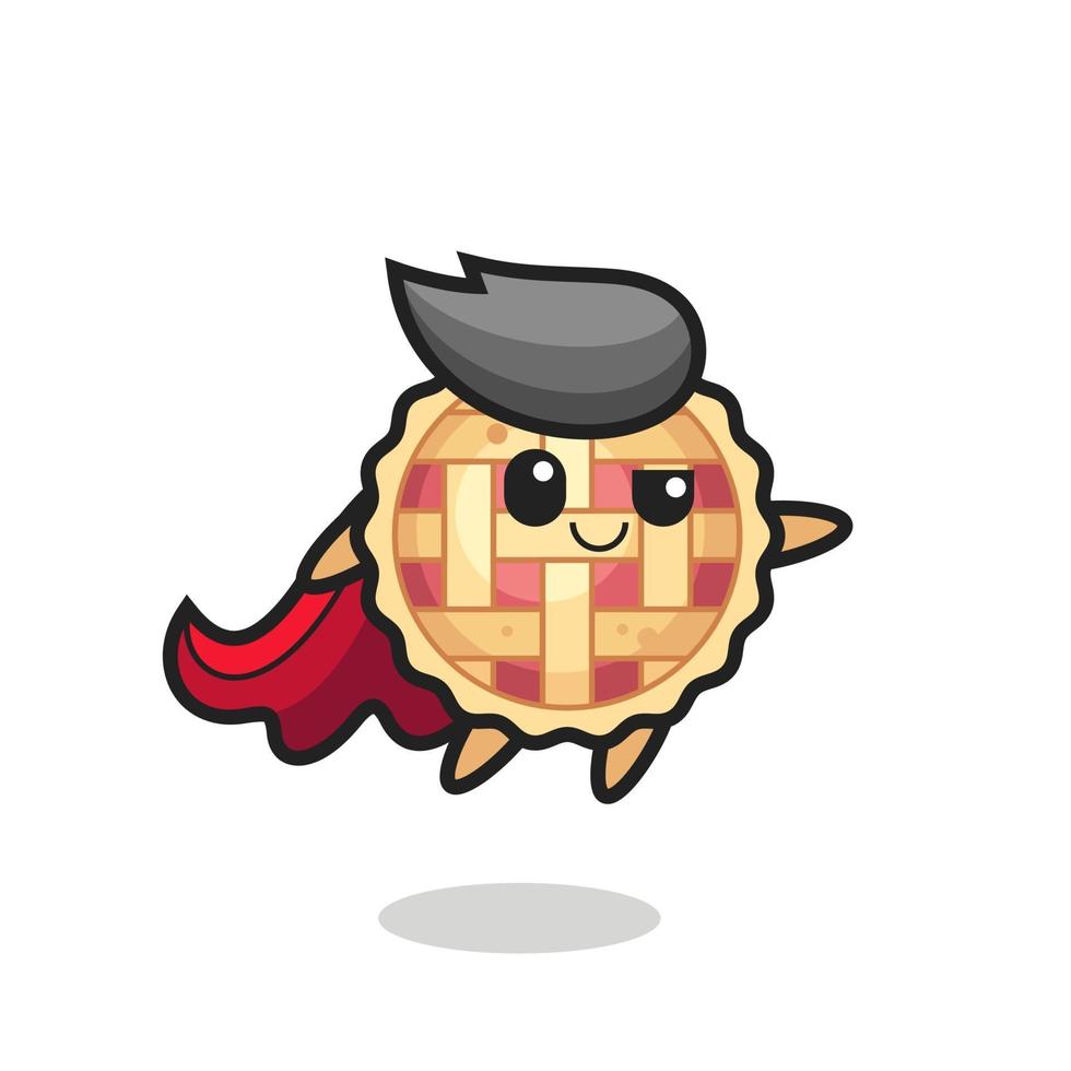 lindo personaje de superhéroe de tarta de manzana está volando vector