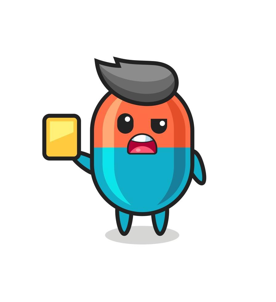 cartoon capsule character as a football referee giving a yellow card vector