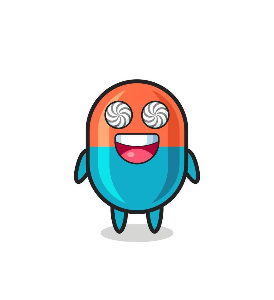 lindo personaje de cápsula con ojos hipnotizados vector