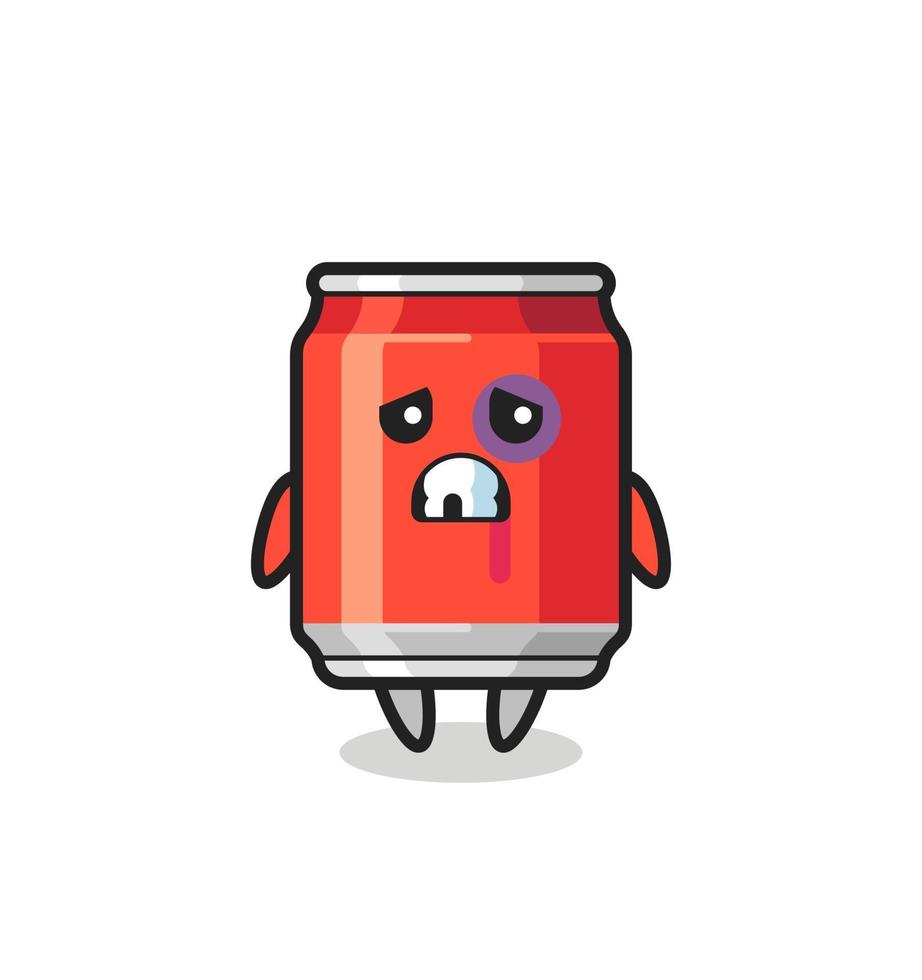 injured drink can character with a bruised face vector