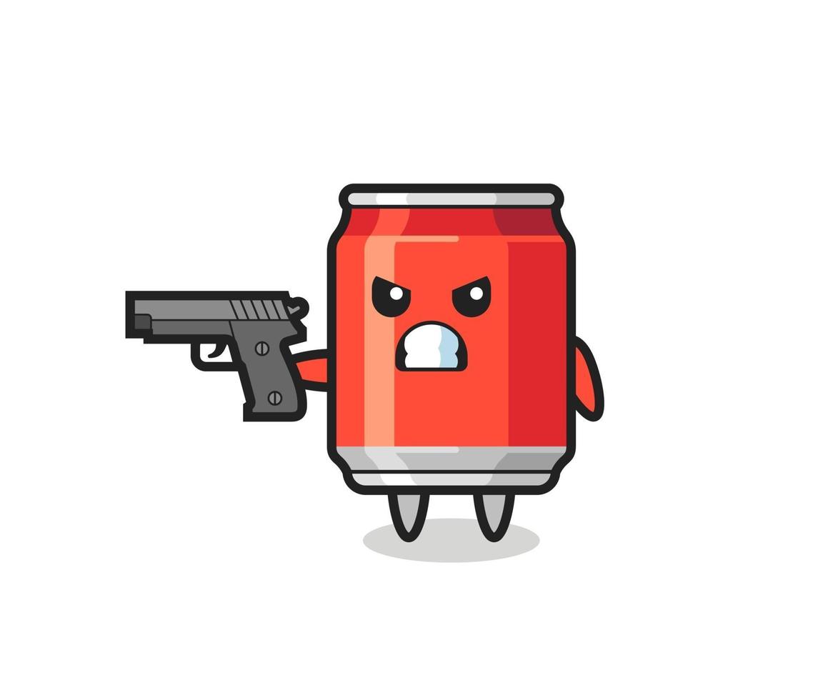 the cute drink can character shoot with a gun vector
